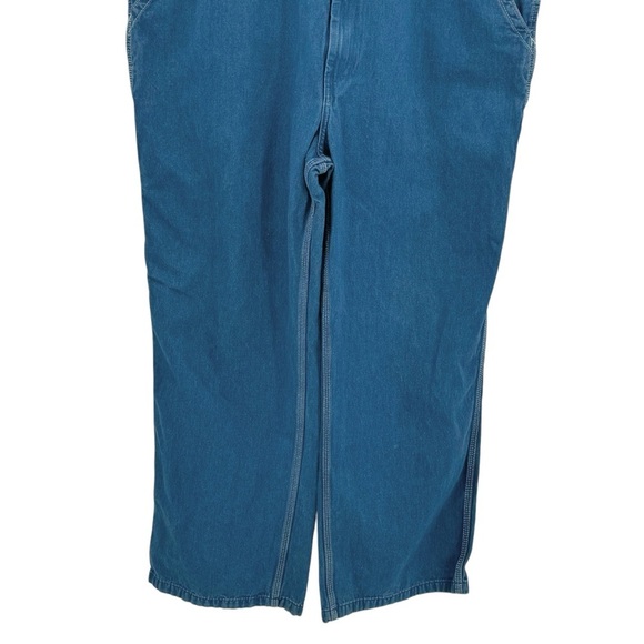 Unisex Big Smith Bib Overalls Workwear Oversized 100% Cotton Medium Wash Blue 44 - Picture 4 of 13